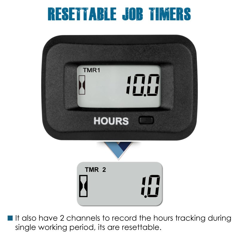Runleader Digital LCD Hour Meter,AC/DC 5V to 277V for Lawn Mower Generator Motorcycle Golf Cart Forklift Scrubber Machine etc. - Image 3